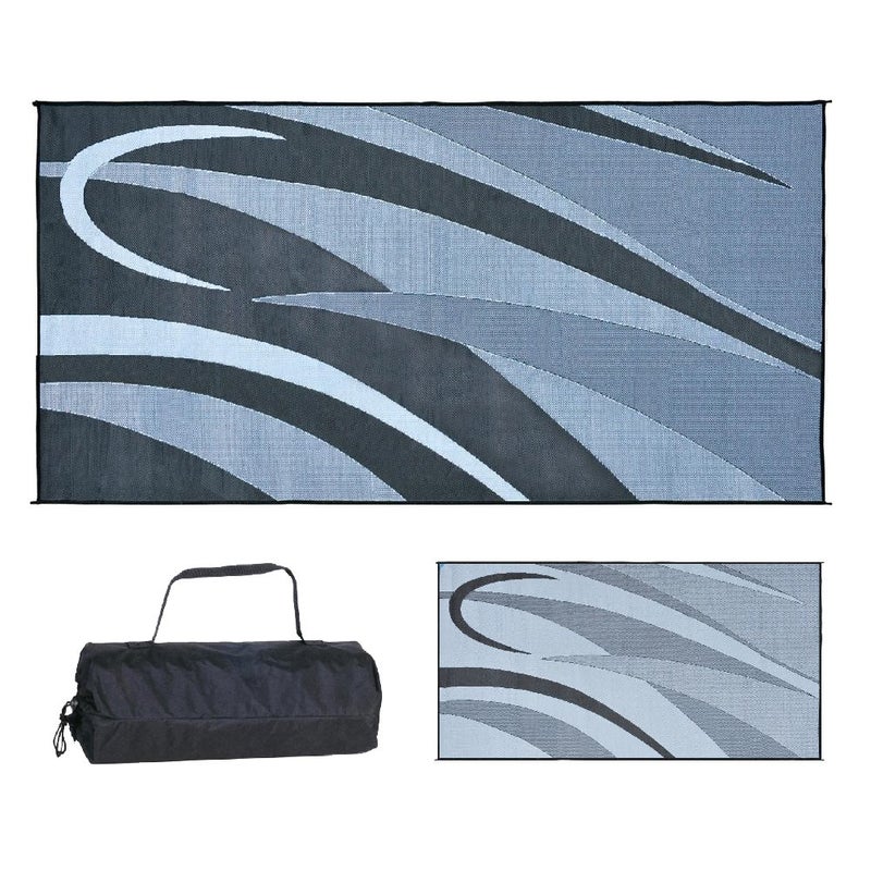 Stylish Camping GB1 8-Feet x 16-Feet RV Reversible Graphic Patio Mat, Black/Silver - Image 1